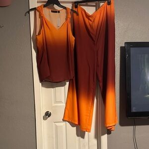 New York & Company Orange Ombre Pantsuit Set
